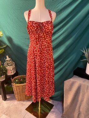 RIHOAS Red Floral Tie-Front Midi Dress